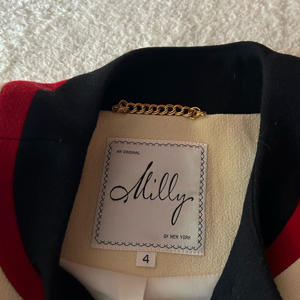 Classy MILLY Of New York Wool Red,Blue & Cream Blazer Size 4 - Picture 3 of 7
